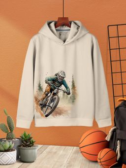 HELLCAT - Beige Trendy Printed Cotton Blend Hoodie Sweatshirt for Boys
