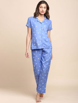 Van Heusen Woman Lingerie and Athleisure - Allover Print & Short Sleeves Lounge Shirt & Pyjama Set
