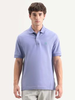 Rare Rabbit - Lavender Cotton Blend Regular Fit Plain Polo T-Shirt