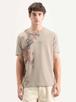 Rare Rabbit - Beige Cotton Blend Regular Fit Graphic Print T-Shirt