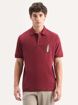 Rare Rabbit - Red Cotton Blend Regular Fit Plain Polo T-Shirt
