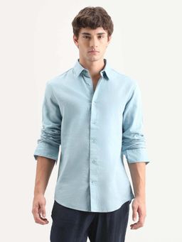 Rare Rabbit - Blue Cotton Regular Fit Plain Shirt