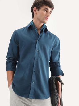 Rare Rabbit - Teal Cotton Regular Fit Plain Shirt