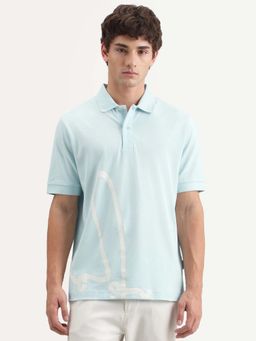 Rare Rabbit - Blue Cotton Blend Regular Fit Plain Polo T-Shirt