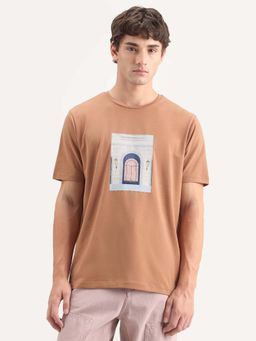 Rare Rabbit - Rust Cotton Blend Regular Fit Graphic Print T-Shirt