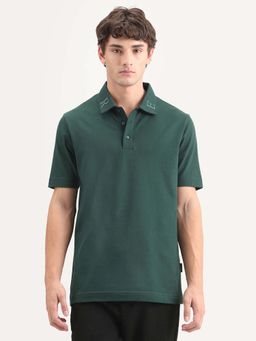 Rare Rabbit - Green Cotton Regular Fit Plain Polo T-Shirt
