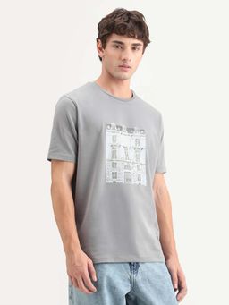 Rare Rabbit - Grey Cotton Blend Regular Fit Graphic Print T-Shirt