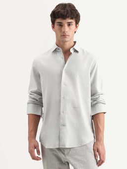 Rare Rabbit - White Linen Blend Regular Fit Plain Shirt