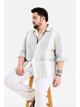 Snitch - Green Stripes Full Sleeves Regular Casual Plus Size Shirt for Men