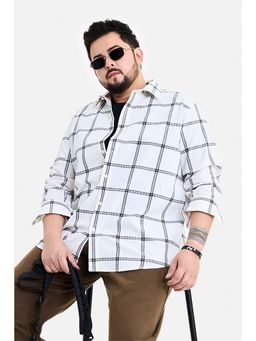 Snitch - Off White Checks Full Sleeves Regular Casual Plus Size Shirt for Men