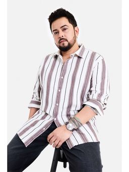 Snitch - Light Brown Stripes Full Sleeves Regular Casual Plus Size Shirt for Men