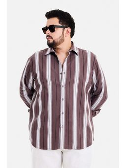 Snitch - Dark Brown Stripes Full Sleeves Regular Casual Plus Size Shirt for Men