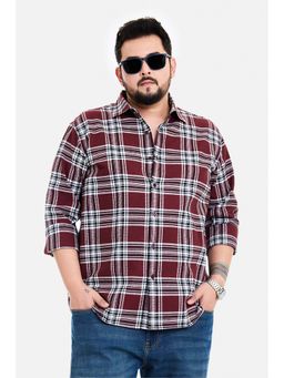 Snitch - Maroon Plaid Full Sleeves Regular Casual Plus Size Shirt for Men