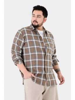 Snitch - Light Brown Checks Full Sleeves Regular Casual Plus Size Shirt for Men
