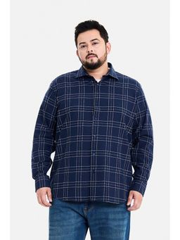 Snitch - Navy Blue Checks Full Sleeves Regular Casual Plus Size Shirt for Men