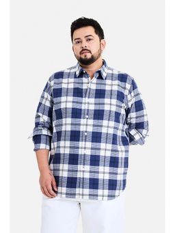Snitch - Navy Blue Checks Full Sleeves Regular Casual Plus Size Shirt for Men