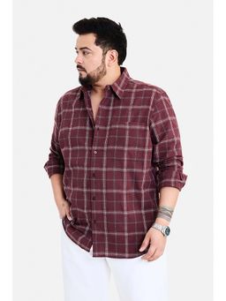 Snitch - Maroon Checks Full Sleeves Regular Casual Plus Size Shirt for Men