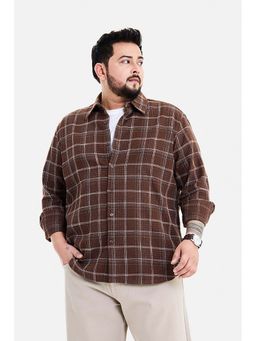 Snitch - Brown Checks Full Sleeves Regular Casual Plus Size Shirt for Men