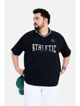 Snitch - Black Graphic Half Sleeves Oversized Casual Plus Size T-Shirt for Men