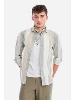 Snitch - Sage Green Stripes Full Sleeves Regular Casual Shirt for Men