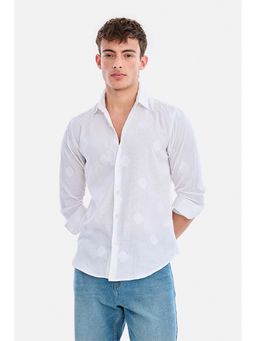 Snitch - White Self-Design Full Sleeves Slim Semi Formal Shirt for Men