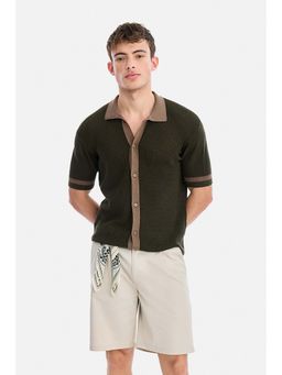 Snitch - Olive Textured Half Sleeves Regular Shirt for Men