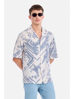 Snitch - Off White Floral Half Sleeves Oversized Shirt for Men