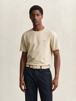GANT - Men Beige Regular Fit Crew Neck T-Shirt