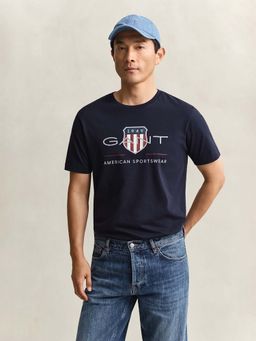 GANT - Men Navy Blue Printed Regular Fit Crew Neck T-Shirt