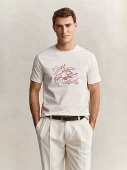 GANT - Men Cream Printed Cotton T-Shirt
