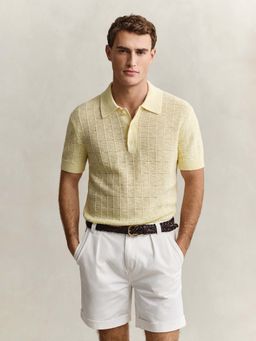 GANT - Men Yellow Linen Blend Polo T-Shirt