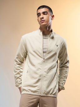 Technosport - Men Beige Technolite Solid Slim Fit High Neck Sports Jacket