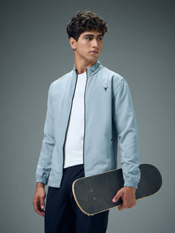 Technosport - Men Light Blue Technolite Solid Slim Fit High Neck Sports Jacket