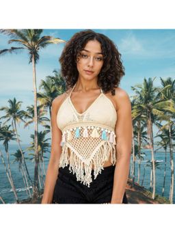 BRACHY - Women Plus Size Summer Tassels Knit Beach Crochet Top Bralette Knit Bra