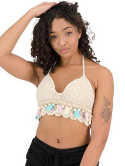 BRACHY - Womens Crochet Padded Bikini Tops Backless Lace Up Beachwear Bralette Bra