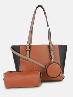 Haute Sauce - Women's Tawny Temptation Brown Handbag and Pouch Combo with Detachable Strap