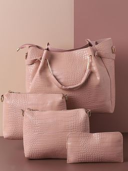 Haute Sauce - Women's Scale Peach Pink Handbag and Pouch Combo with Detachable Strap