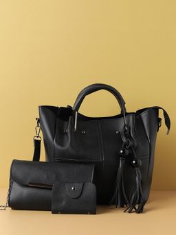 Haute Sauce - Women's Jet Set Sophistication Black Handbag and Pouch Combo with Detachable Strap