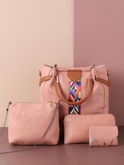 Haute Sauce - Women's Bianca Pink Handbag and Pouch Combo with Detachable Strap