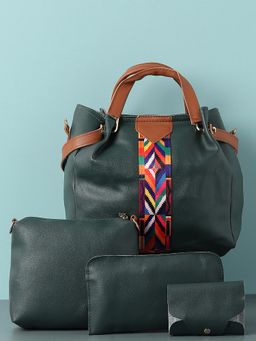 Haute Sauce - Women's Bianca Green Handbag and Pouch Combo with Detachable Strap