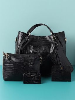 Haute Sauce - Women's Mabel Black Handbag and Pouch Combo with Detachable Strap