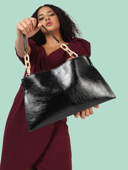 Haute Sauce - Women's Black Solid Vegan Leather Handbag