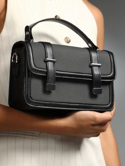 Haute Sauce - Women's The Linea-Block Handbag with Detachable Strap - Onyx Black