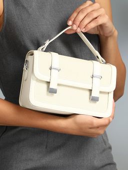 Haute Sauce - Women's The Linea-Block Handbag with Detachable Strap - White