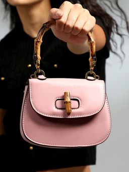 Haute Sauce - Women's The Bamboo-Curve Handbag with Detachable Strap - Blush Pink