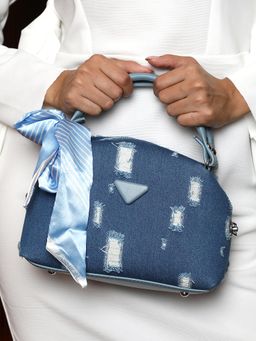 Haute Sauce - Women's The Denim-Curve Handbag with Detachable Strap - Indigo Blue