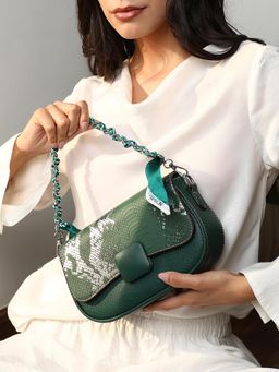 Haute Sauce - Women's The Coil mark Curve Handbag with Detachable Strap - Jungle Green