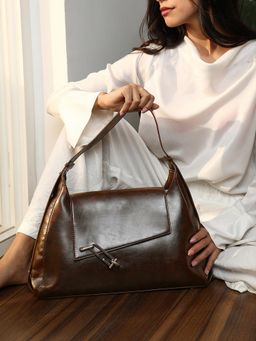 Haute Sauce - Women's The Large Slant-Flap Hobo Bag - Coffee Brown