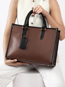 Haute Sauce - Women's The Two-Tone Edge Office Tote Bag - Chocolate Brown