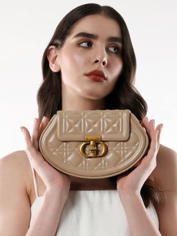 Haute Sauce - Women's The Quilted Curve Sling Bag - Camel Brown